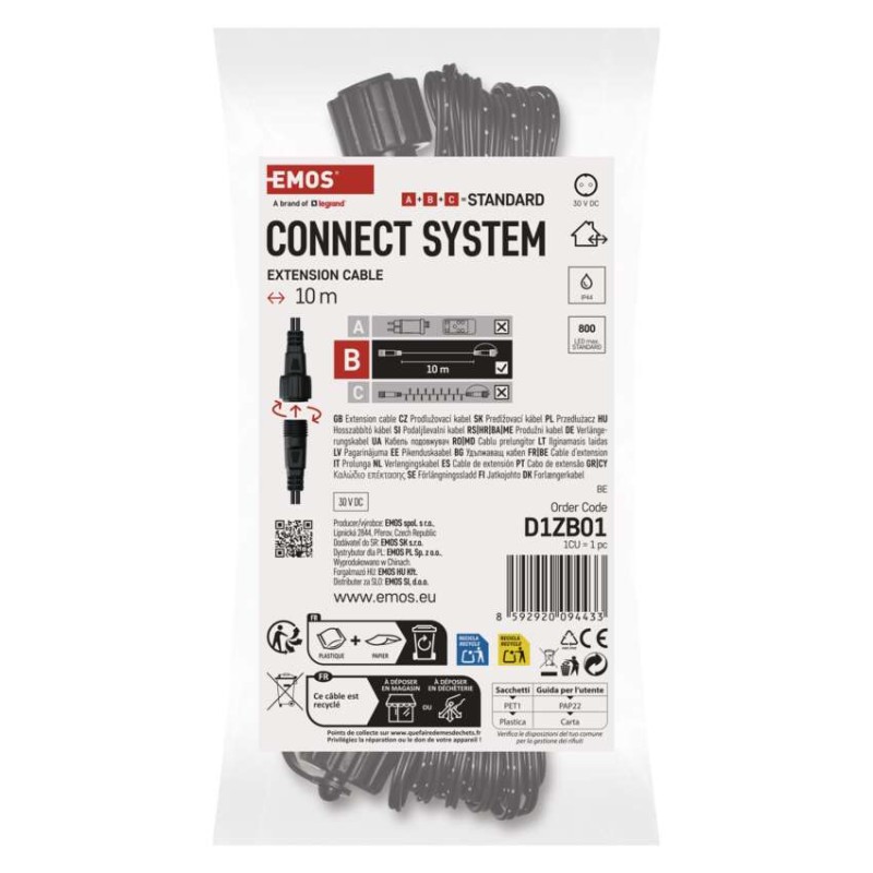 Predlžovací kábel pre spojovacie reťaze Standard čierny, 10 m, vonkajší aj vnútorný