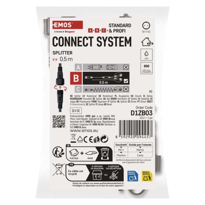 Rozbočovač pre spojovacie reťaze Standard čierny, 0,5 m, vonkajší aj vnútorný