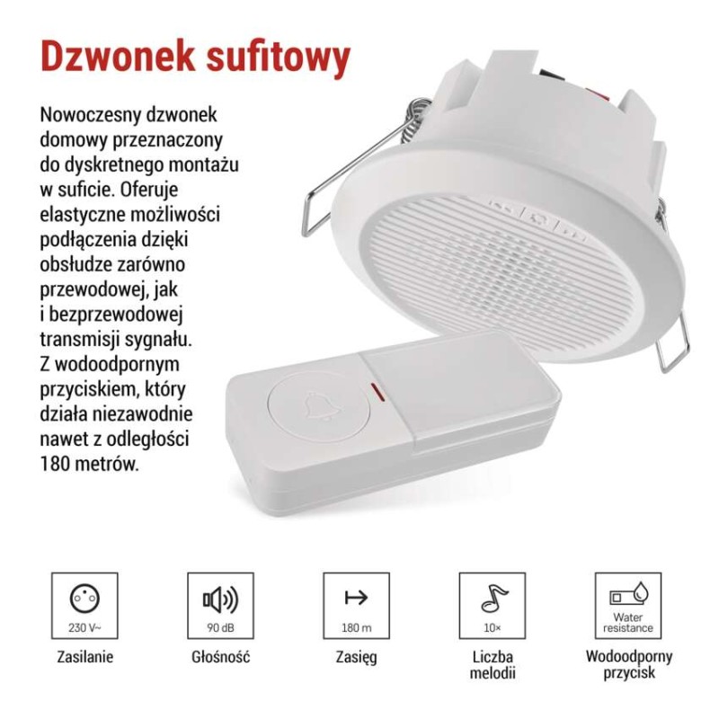 Dzwonek przewodowy/bezprzewodowy P57103, wbudowany