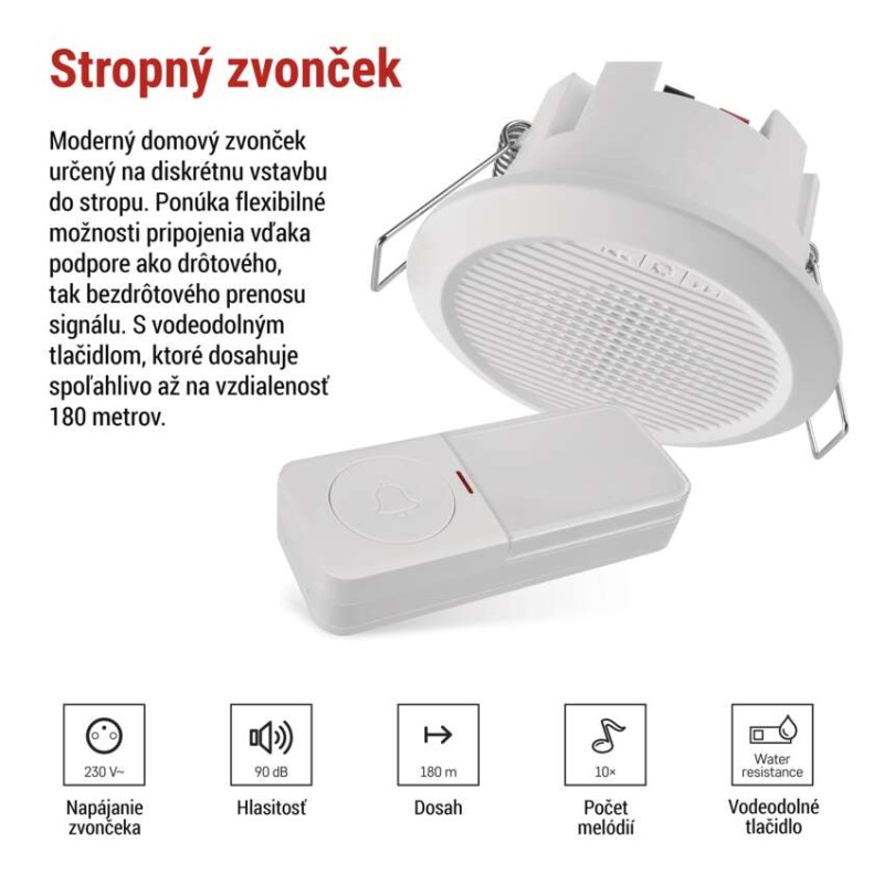 Domový drôtový/bezdrôtový zvonček P57103, vstavaný