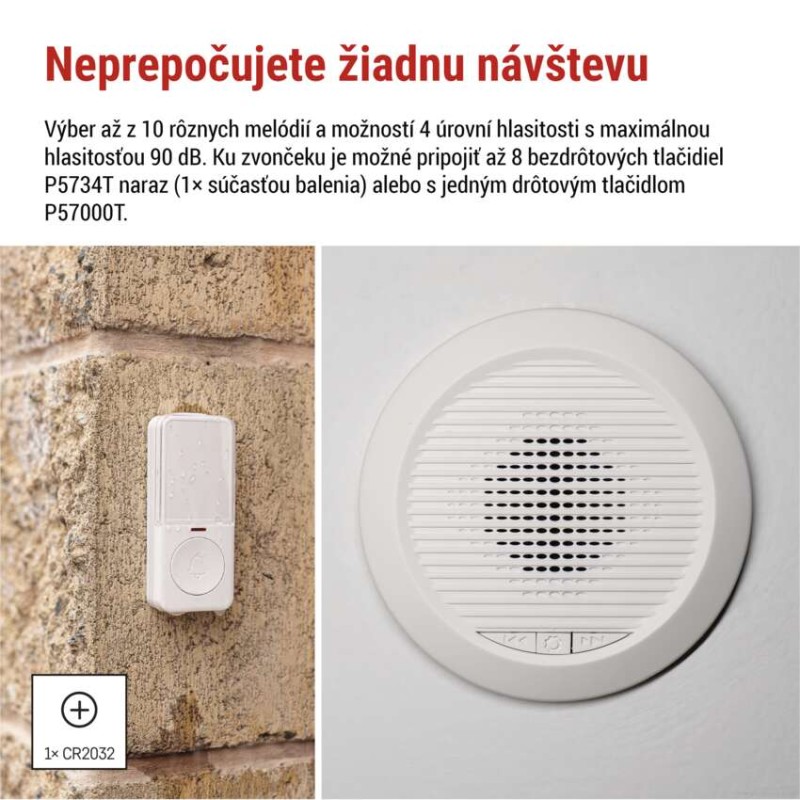 Domový drôtový/bezdrôtový zvonček P57103, vstavaný