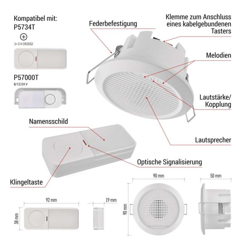 Draht/Drahtlose Türklingel P57103, eingebaut