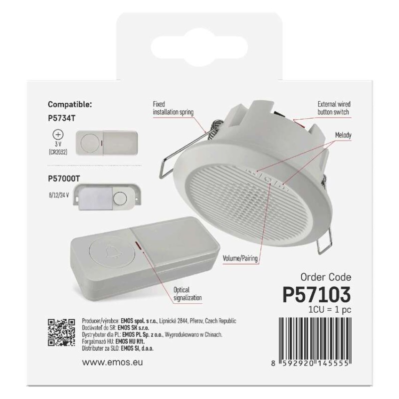 Dzwonek przewodowy/bezprzewodowy P57103, wbudowany