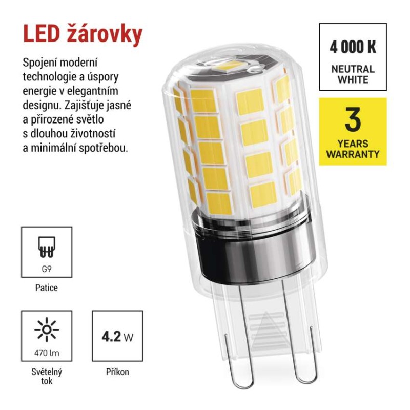 LED žárovka Classic JC / G9 / 4,2 W (40 W) / 470 lm / neutrální bílá / 2 ks