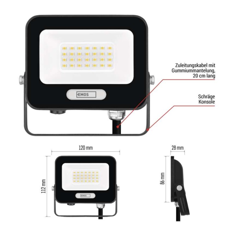 LED reflektor GLARO 20W, schwarz, IP65, 2000 lm, neutralweiß