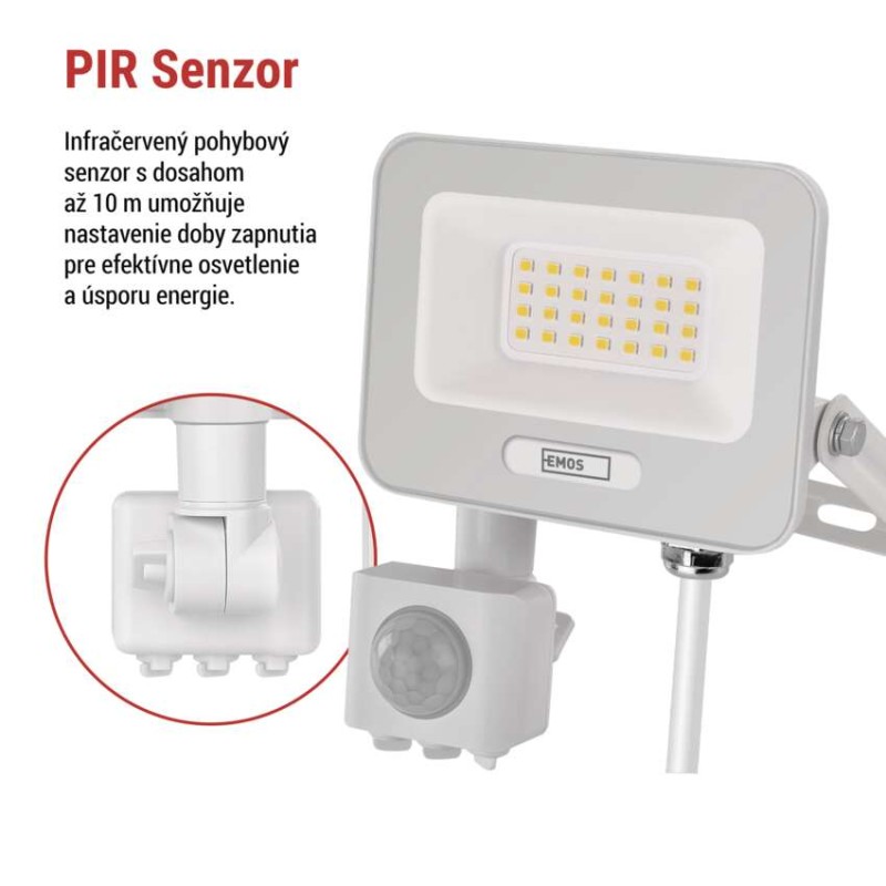 LED reflektor GLARO s pohybovým čidlom, 20 W, biely, IP54, 2000 lm, neutrálna biela