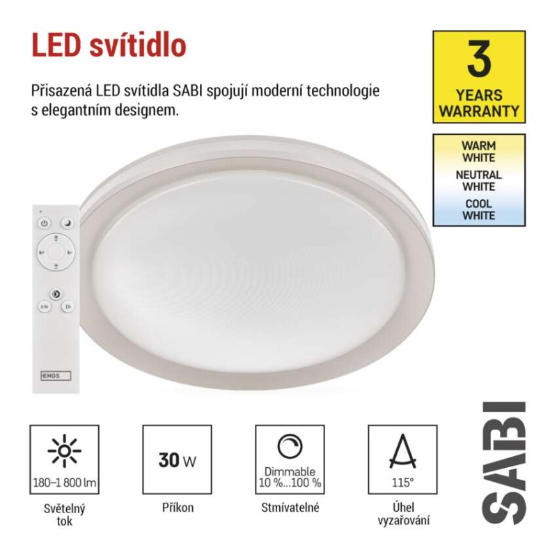 LED přisazené svítidlo SABI, kruhové 30W, stmív. se změnou CCT
