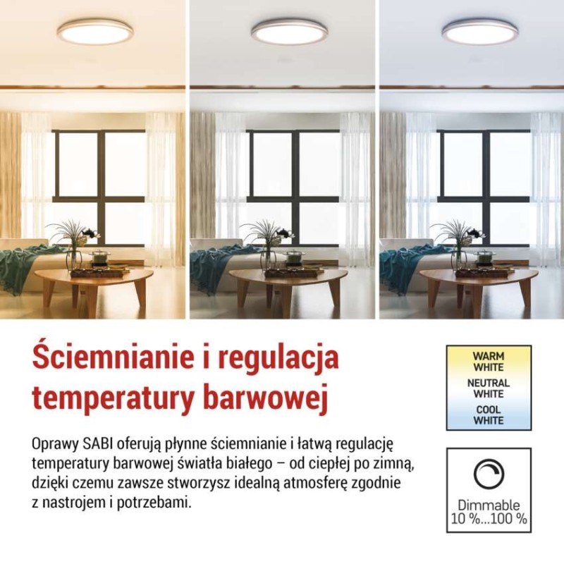 Oprawa LED SABI 30W regulowana CCT, ściemnialna, z pilotem
