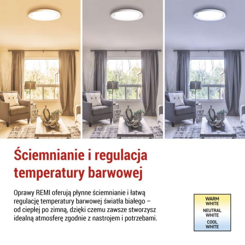 Oprawa LED REMI 45W regulowana CCT, ściemnialna, z pilotem