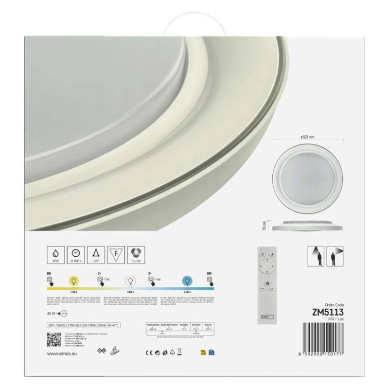 Oprawa LED REMI 45W regulowana CCT, ściemnialna, z pilotem
