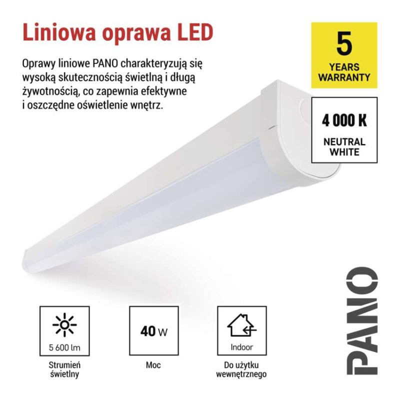 Oprawa liniowa LED PANO 40W, biała neutralna