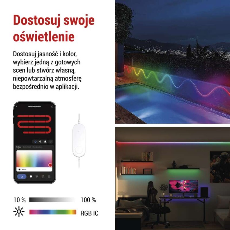 GoSmart Elastyczna taśma LED NEON biała, 5 m, 33 W, RGBIC ściemnialna, WiFi