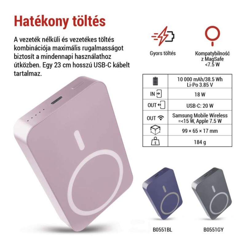 EMOS Powerbank WI 1046, 10 000 mAh, 20 W+Wireless, lazac