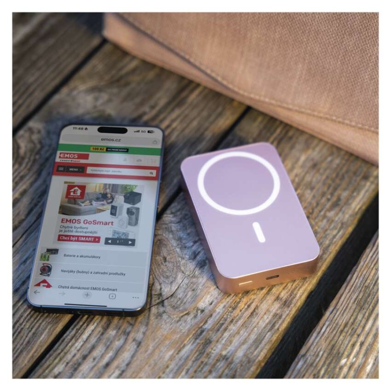 Powerbanka EMOS WI 1046, 10 000 mAh, 20 W+Wireless, lososová