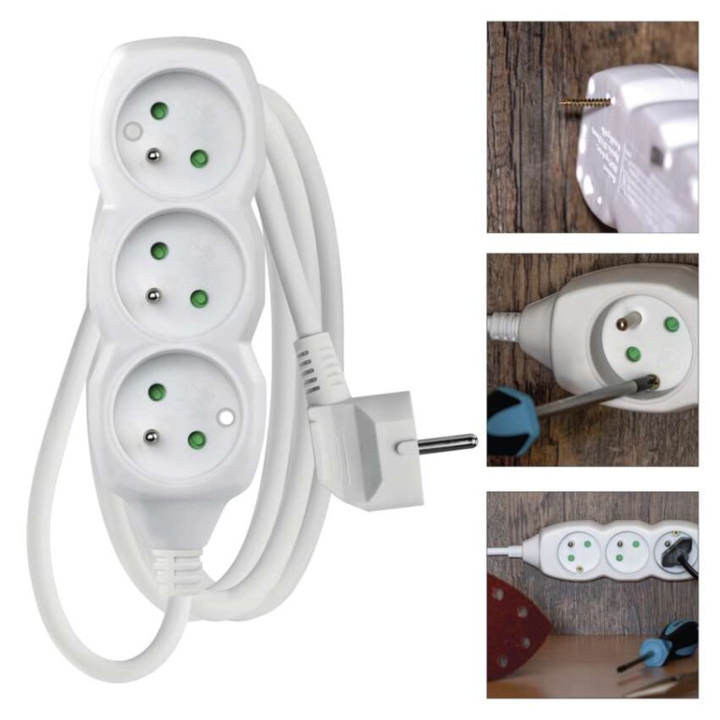 Predlžovací kábel 1,5 m / 3 zásuvky / biely / PVC / 1 mm2