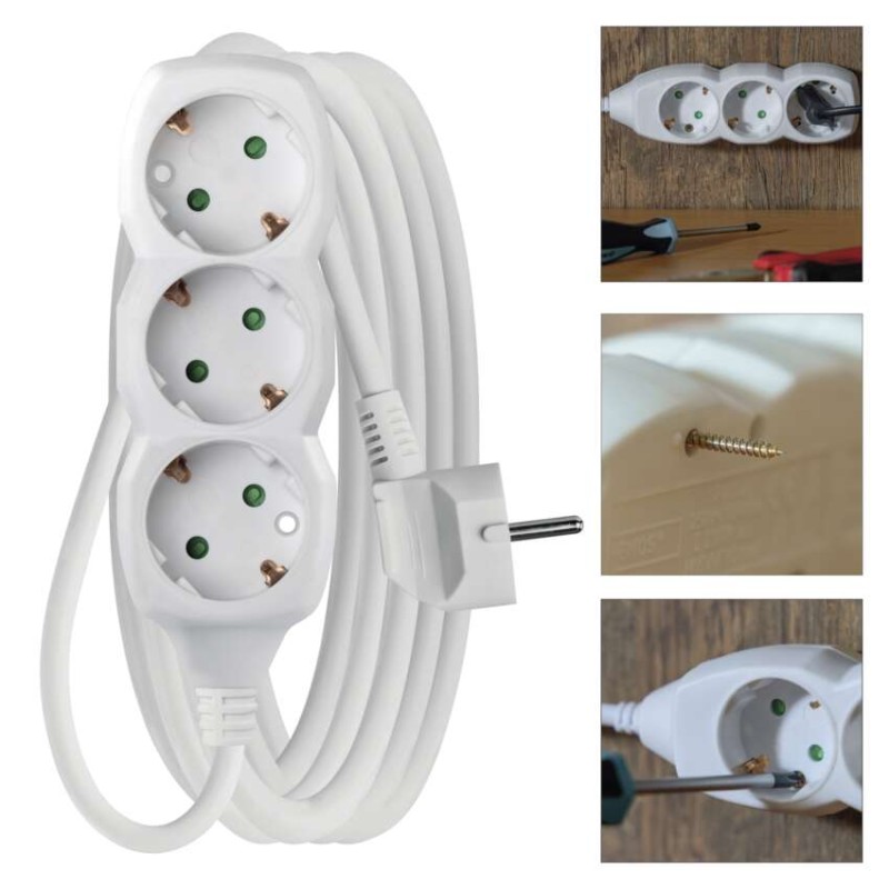 Ilgintuvas 5 m / 3 lizdai / baltas / PVC / 1,5 mm2 
