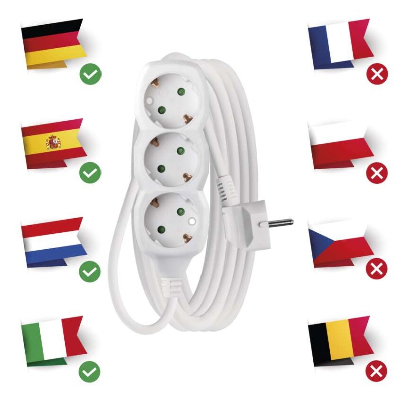 Ilgintuvas 5 m / 3 lizdai / baltas / PVC / 1,5 mm2 