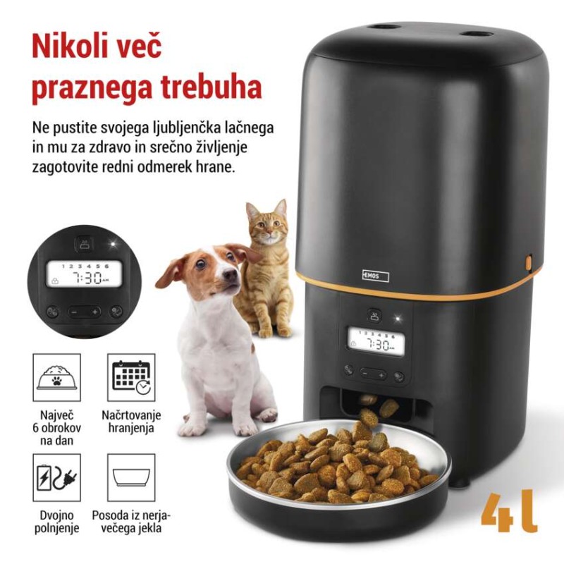 Dozirnik za hrano Pet Care, 4 L, črn