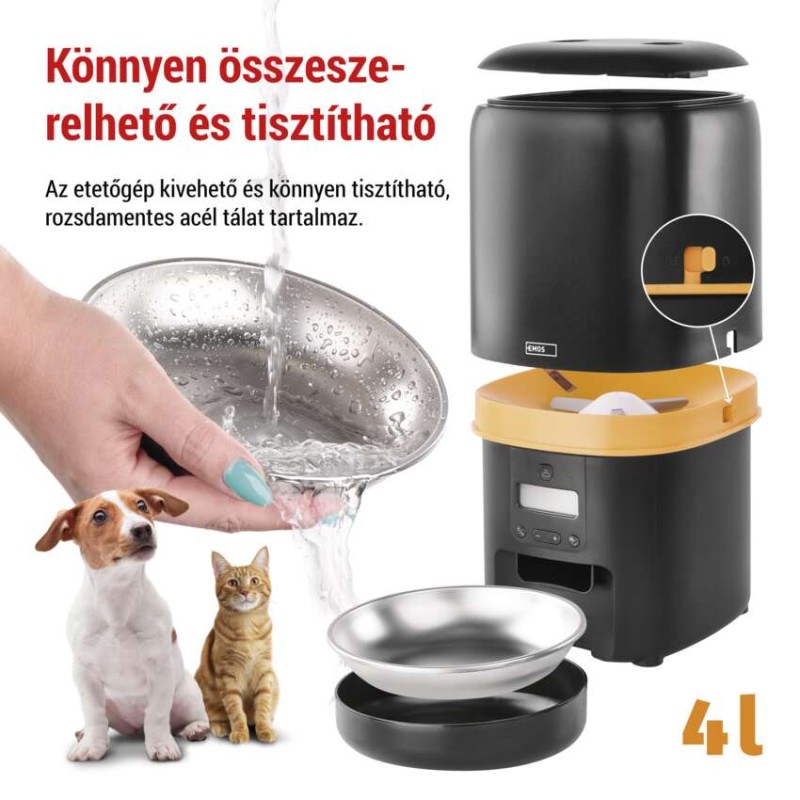 Pet Care állateledel adagoló, 4 L, fekete
