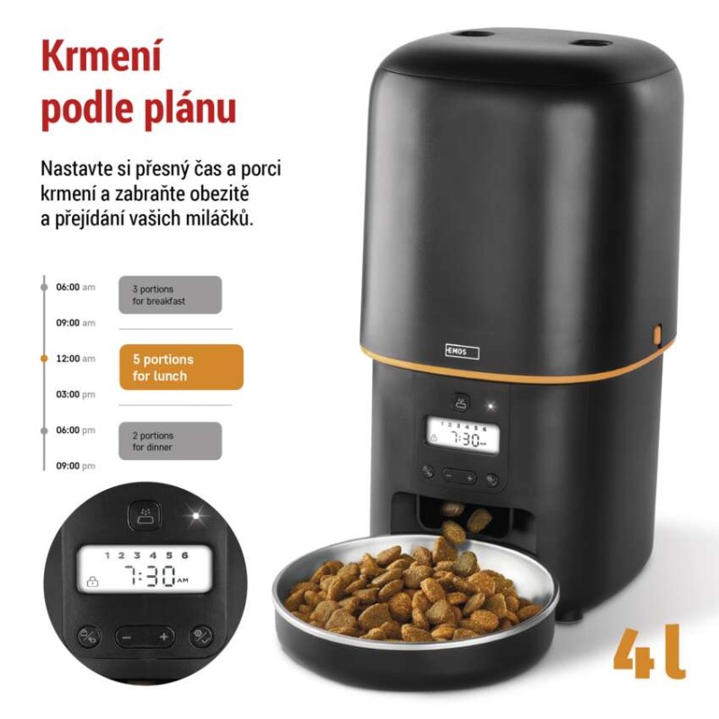 Dávkovač krmiva Pet Care, 4 l, černý