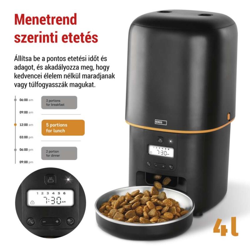 Pet Care állateledel adagoló, 4 L, fekete