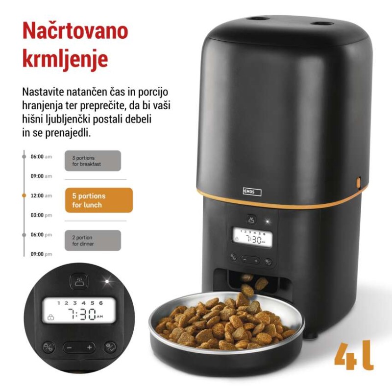 Dozirnik za hrano Pet Care, 4 L, črn