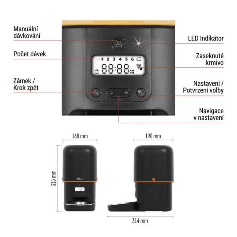 Dávkovač krmiva Pet Care, 4 l, černý
