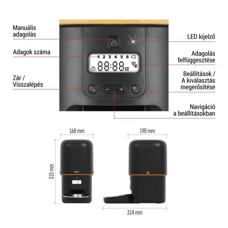 Pet Care állateledel adagoló, 4 L, fekete