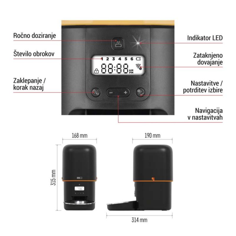 Dozirnik za hrano Pet Care, 4 L, črn