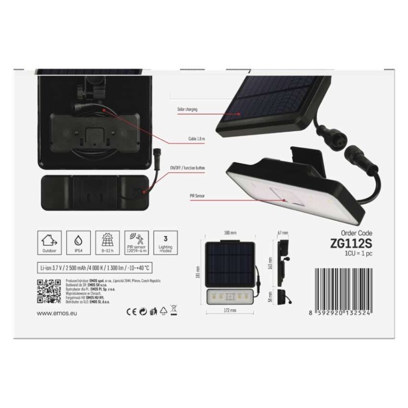 Naświetlacz LED Garden SUNNO solarny z PIR, 1300 lm, neutralna biel