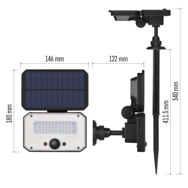 Naświetlacz LED Garden SPILO solarny z PIR, 1500 lm, ciepła biel