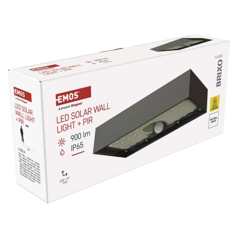 Oprawa LED Garden BRIXO solarna z PIR, 900 lm, NW, czarna