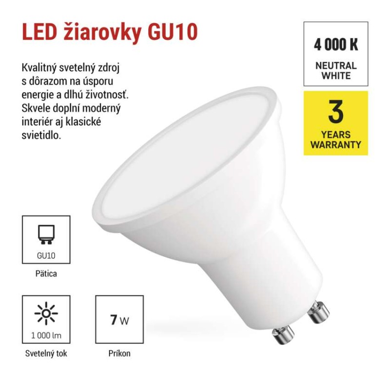 LED žiarovka Classic MR16 biela/ GU10 / 7 W (72 W) / 1000 lm / Neutrálna biela