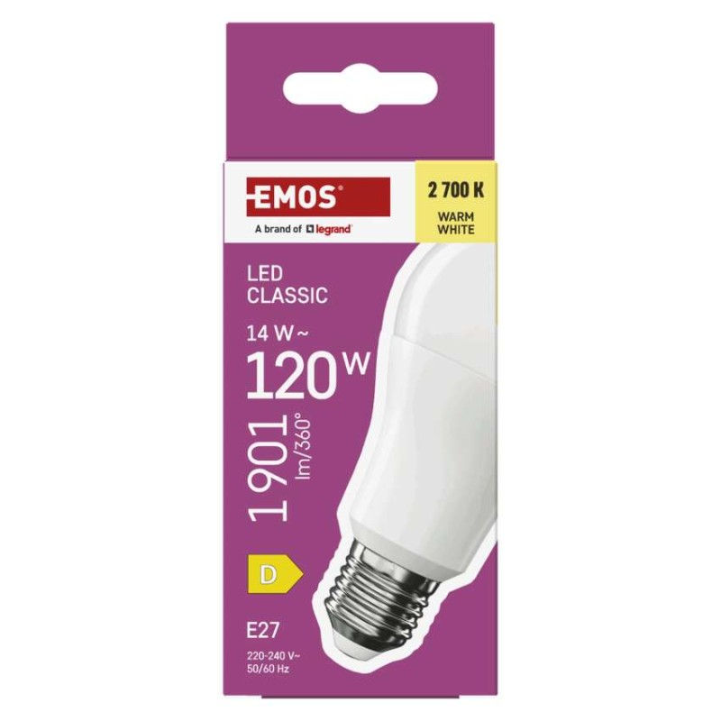 LED spuldze Classic A60 / E27 / 14 W (120 W) / 1901 lm / Silti balta