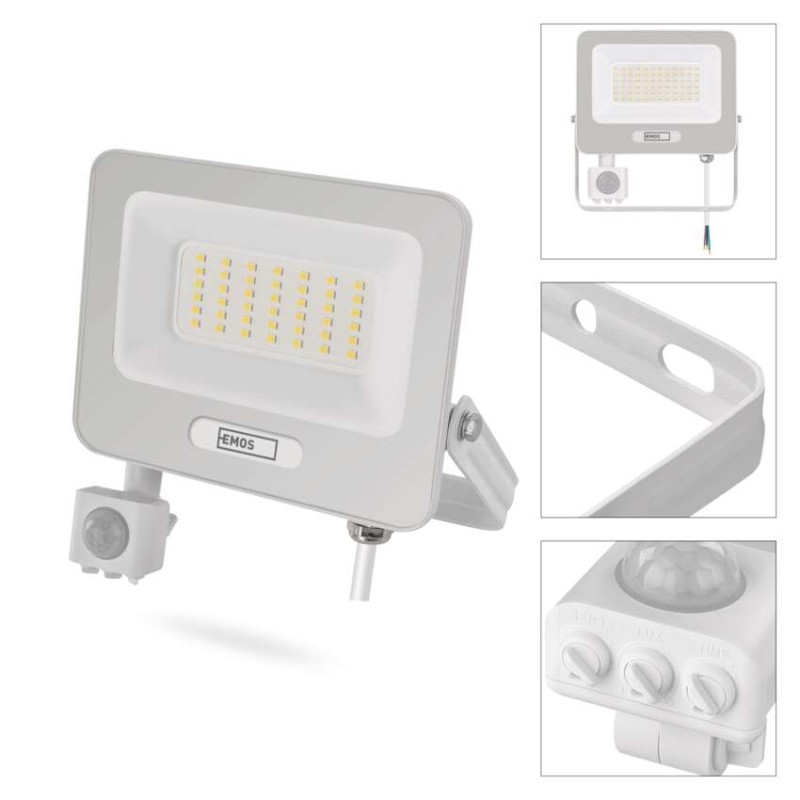 Naświetlacz LED GLARO PIR 50 W, biały, IP54, 5000 lm, neutralna biel