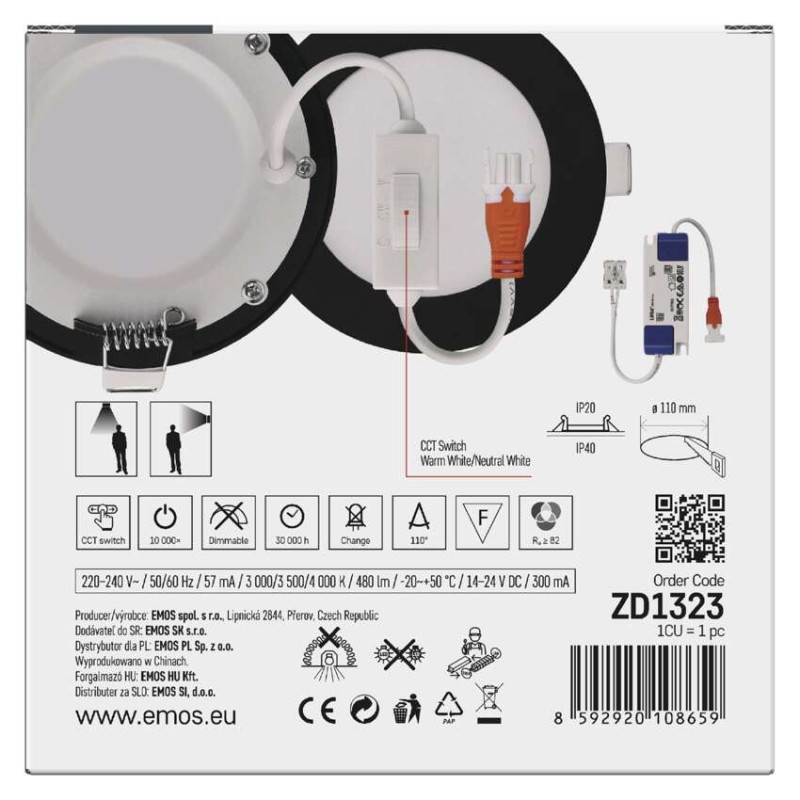 Panel LED wpuszczany NEXXO, okrągły, czarny, 7 W, CCT