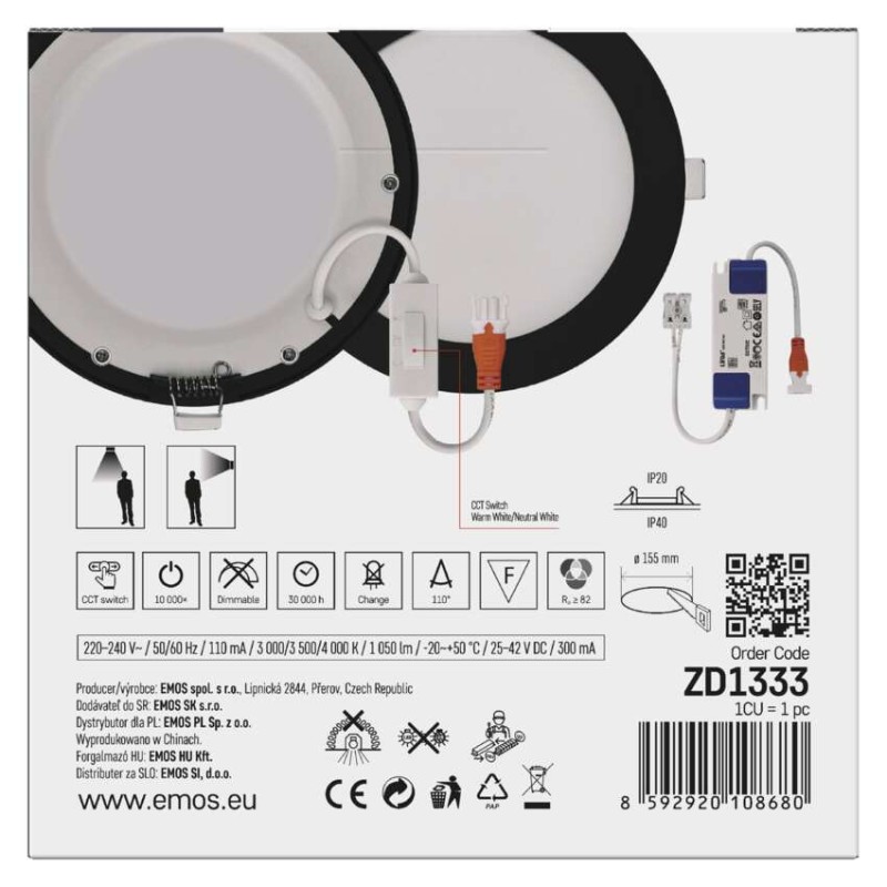 LED podhledové svítidlo NEXXO černé, 17 cm, 12,5 W, teplá/neutrální bílá