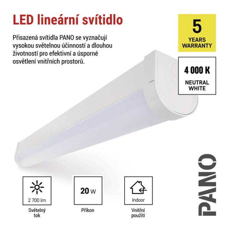 LED lineární svítidlo PANO 20W neutrální bílá