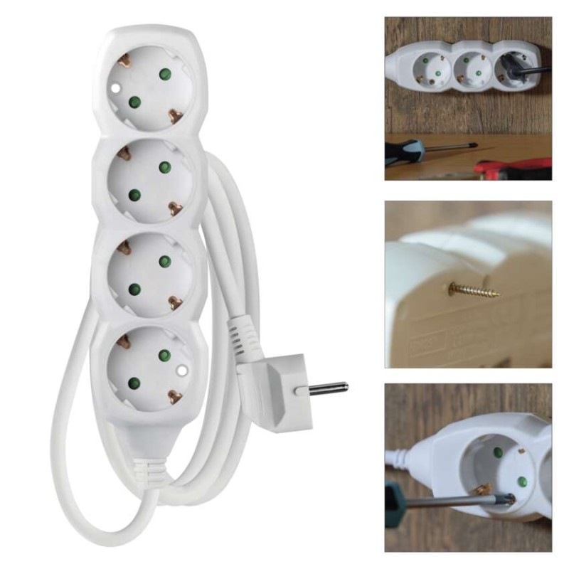 Ilgintuvas 1,5 m / 4 lizdai / baltas / PVC / 1,5 mm2 