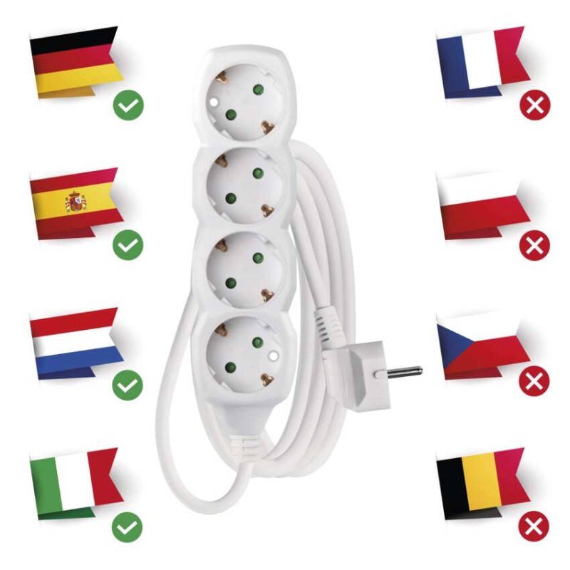 Ilgintuvas 3 m / 4 lizdai / baltas / PVC / 1,5 mm2 