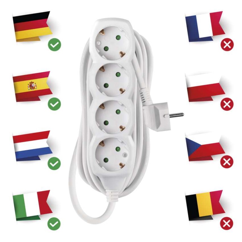 Ilgintuvas 5 m / 4 lizdai / baltas / PVC / 1,5 mm2 