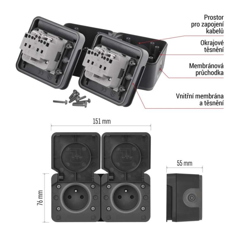 EMOS Cyklone zásuvka dvojnásobná IP55