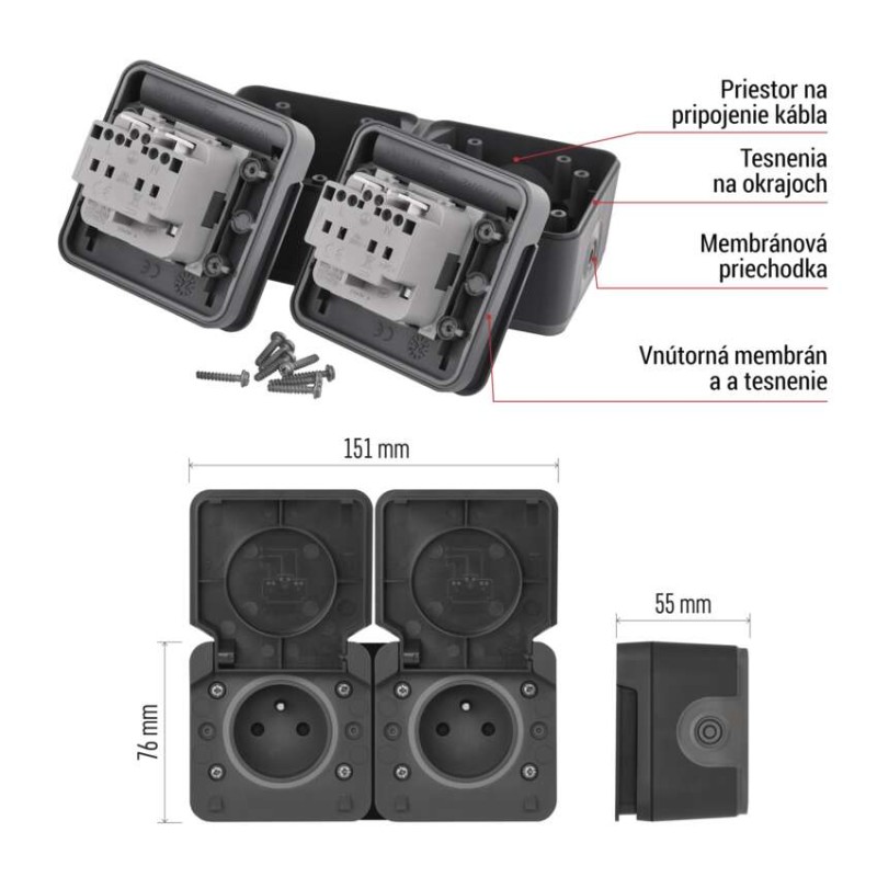 EMOS Cyklone zásuvka dvojnásobná IP55