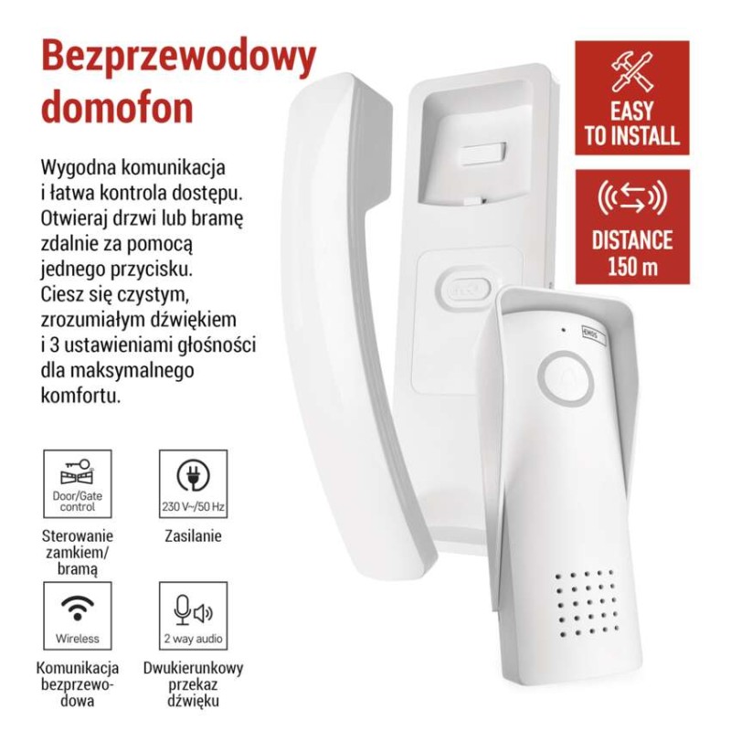 Bezprzewodowy zestaw domofonu audio H1088, 1 uczestnik