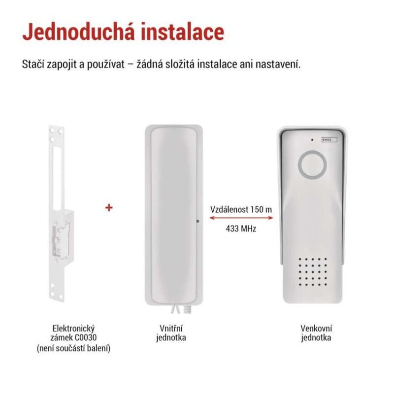 Sada bezdrátového domovního audiotelefonu H1088, 1 účastník 