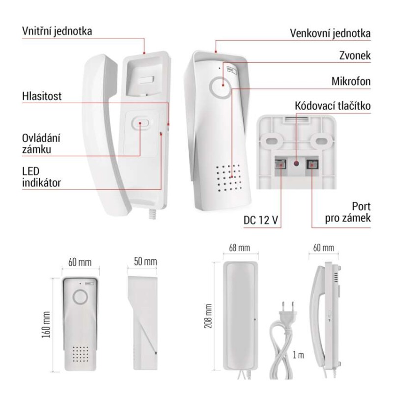 Sada bezdrátového domovního audiotelefonu H1088, 1 účastník 