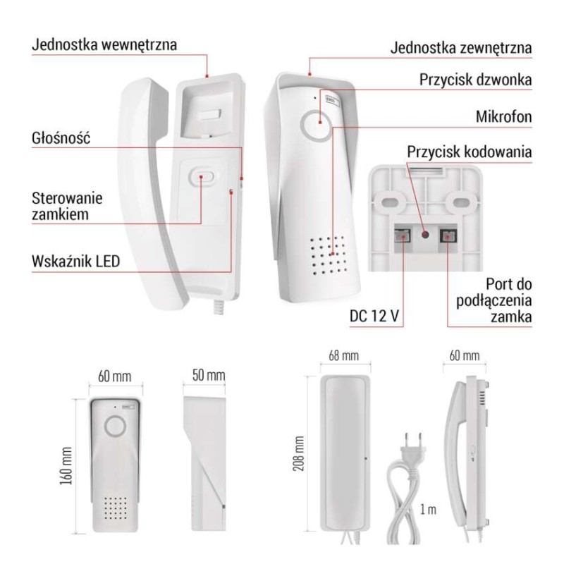 Bezprzewodowy zestaw domofonu audio H1088, 1 uczestnik