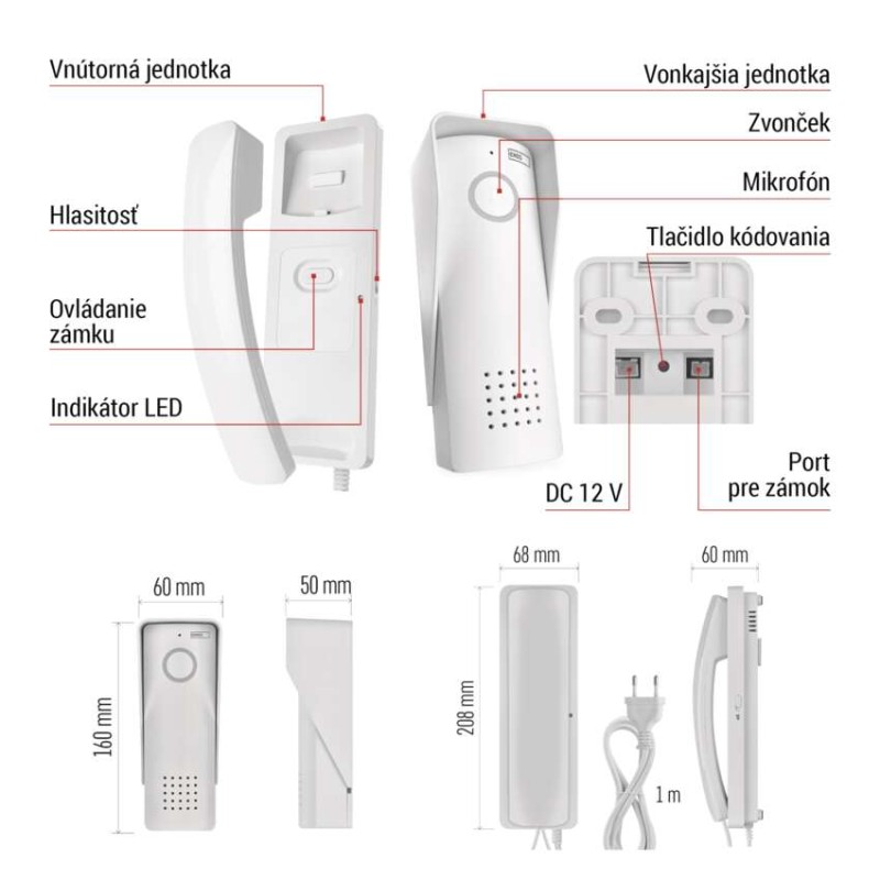 Bezdrôtová sada domáceho audio vrátnika H1088, 1 účastník