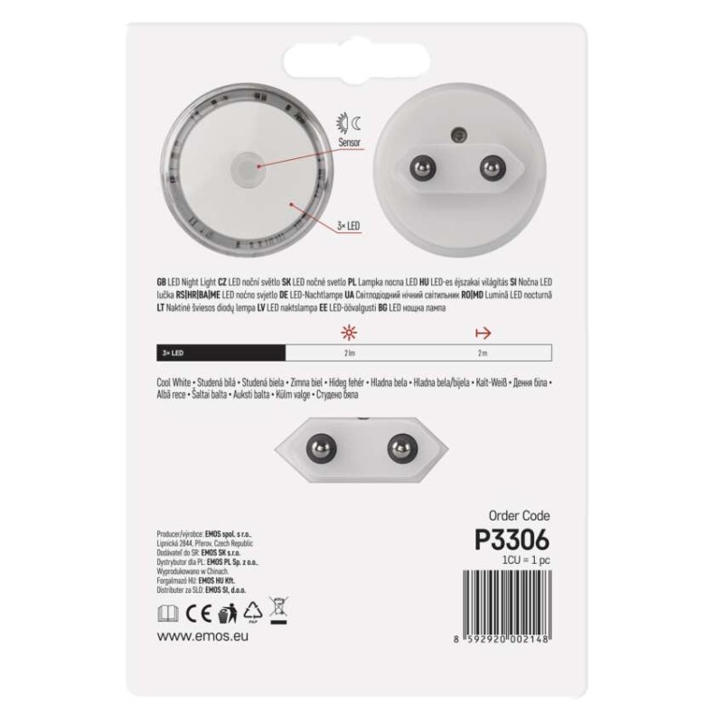 LED naktslampa P3306 ar fotosensoru, spraudņa tipa