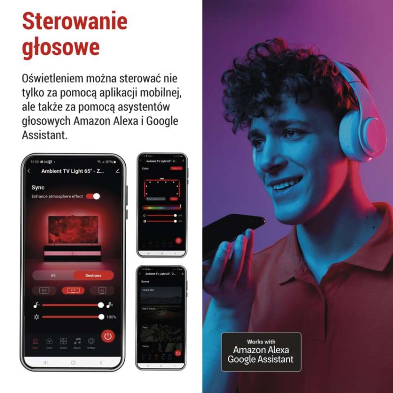 GoSmart Oświetlenie Ambilight LED RGB do TV 65“ (164 cm)